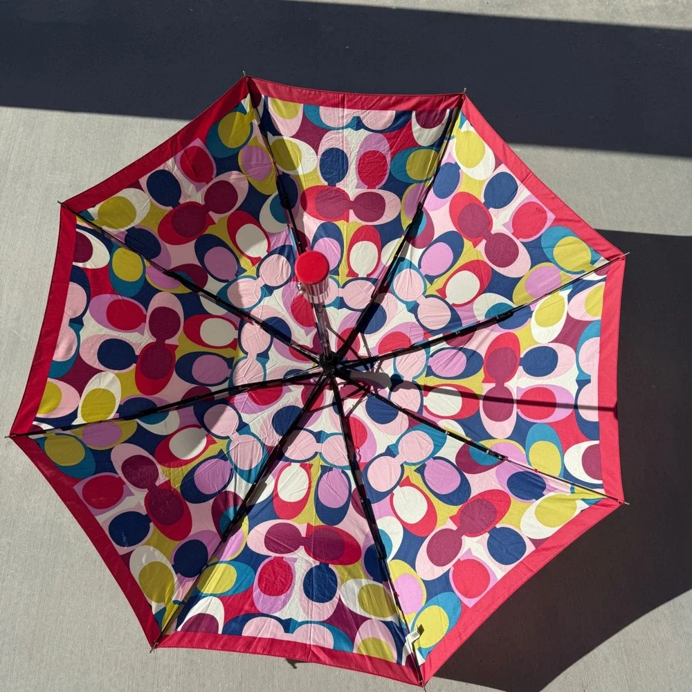 Coach Mini Umbrella Women OS‎ Multi-Color Signature Logo Print Compact Folding